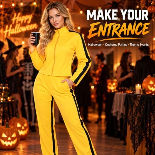 Yellow Tracksuit Costume for Women, Halloween Jacket & Pants Set