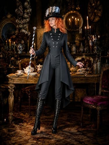 AI'MOURI Gothic Tailcoat Halloween Costumes for Women, Medieval Irregular Hem Steampunk Corset Victorian Tailcoat Jacket