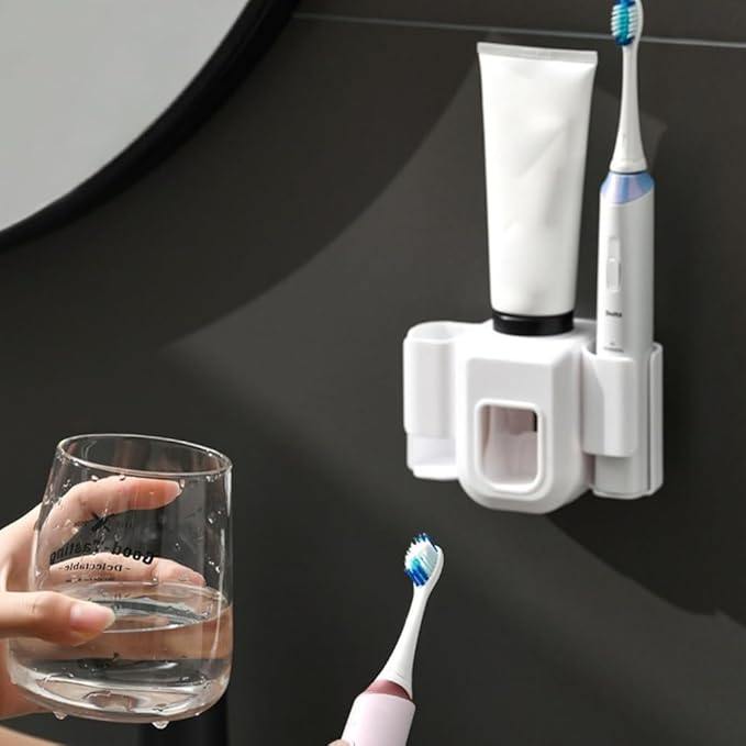 Toothbrush Rack Toothbrush Rack Squeeze Toothpaste Device Integrated Household Bathroom Toilet No Punching Wall Hanging Storage Rack Bathroom Toothbrush Holder(C), Small