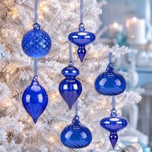 Hungdao 14pcs Vintage Christmas Ornaments Retro Glass Balls, Blue