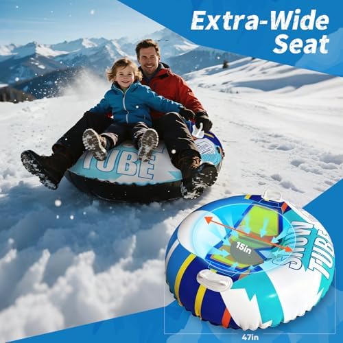 47" Hard-Bottom Snow Tube, Heavy-Duty Inflatable Snow Sled
