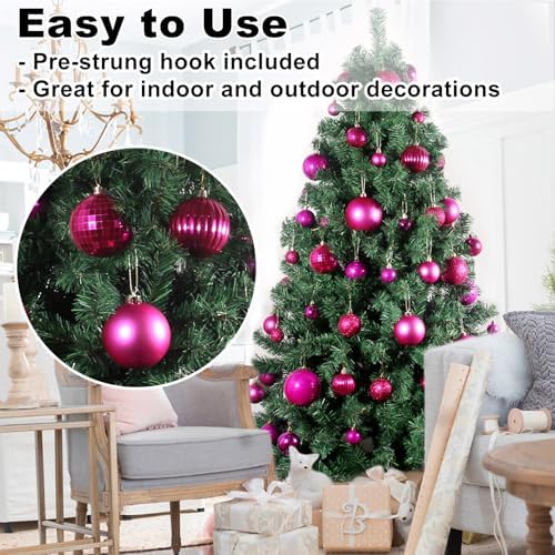 Fuchsia 3.2" Large Christmas Balls - Christmas Tree Decoration Ornaments Shatterproof Hanging Balls for Birthday Halloween Holiday Wedding Decorations Set of 24pcs