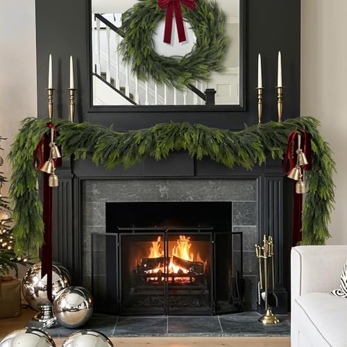 N&T NIETING 6FT Christmas Norfolk Pine Garland Real Touch Pine Artificial Garlands Faux Greenery Garland Winter Christmas Garland for Table Mantle Holiday Indoor Outdoor Xmas Decorations (4 Pcs)
