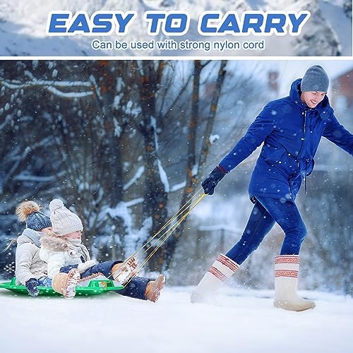 Lenwen 23.6 Inch Winter Snow Sleds with Handles Heavy Duty Outdoor Round Plastic Snow Saucer Sled Downhill Saucer for Kids Adults Cold Weather Sport