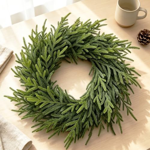 GIAUMA 24"Realistic Artificial Norfolk Pine Christmas Wreath for Front Door