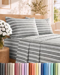 Full Size 4 Piece Sheet Set - Breathable & Cooling Sheets - Grey Stripes