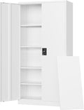 Metal Garage Storage Cabinets with Lock Door and Adjustable Shelves, Steel Tool Cabinets for Home,Office,Warehouse Organisieren (White, 72" H)