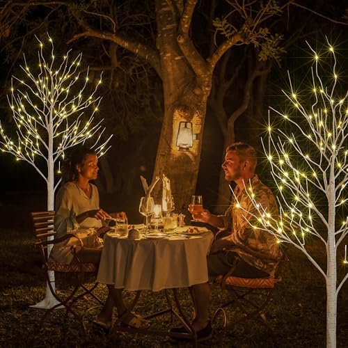 LIGHTSHARE 8 Feet 132L LED Birch Tree Lights, Pack of 2, Warm White, for Holiday Party and Christmas Decoration, Indoor and Outdoor Use