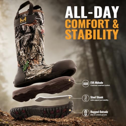 Hunthor Men's 1600G Insulated Waterproof Rubber Hunting Boots