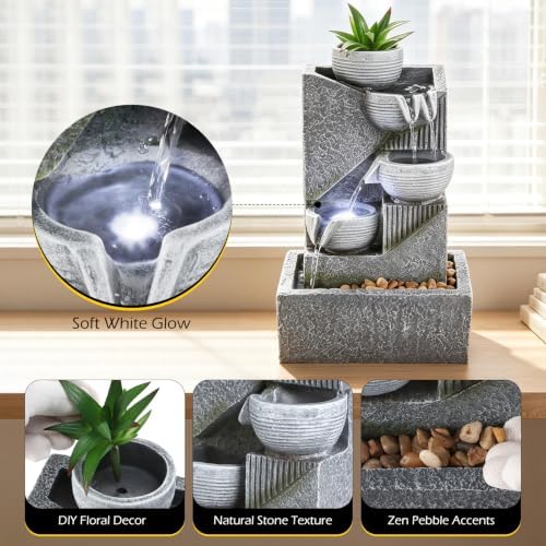 Dyna-Living Tabletop Water Fountain Waterfall Fountains Indoor with LED