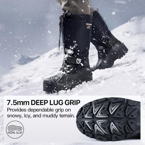 FREE SOLDIER Men's Warm Snow Boots Waterproof Tall Insulated Winter Boots Removable Liner with 3M Thinsulate