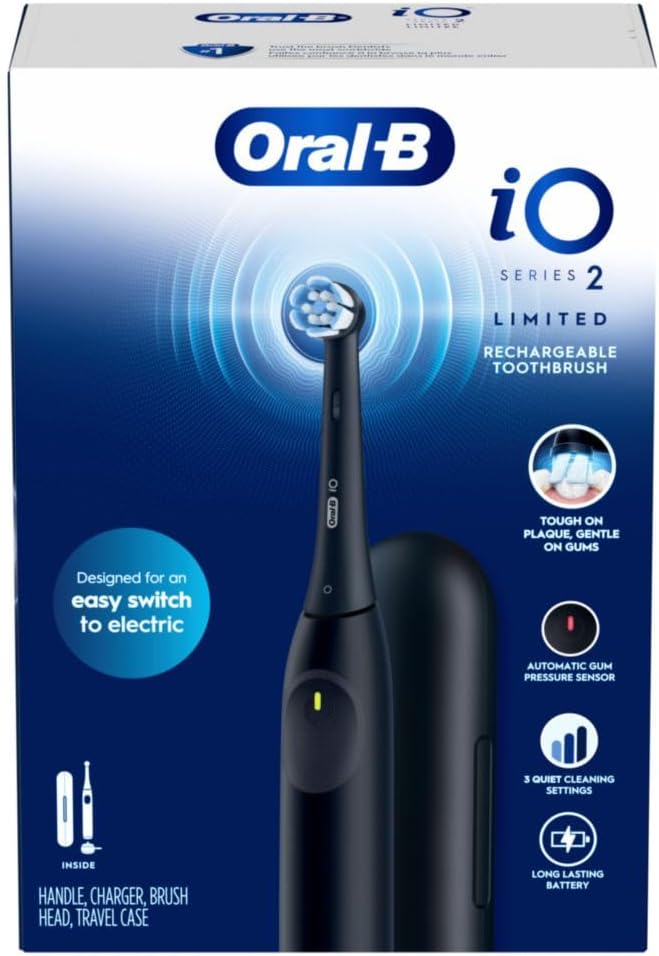 Oral-B Rechargeable Electric Toothbrush, iO Limited Simple Clean, 3 Cleaning Modes, Automatic Pressure Sensor to Protect Gums, Travel Case, Night Black (Pack of 3)