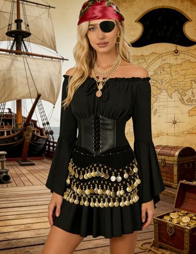 Women Pirate Costume Set Halloween Dress Outfit with Accessories