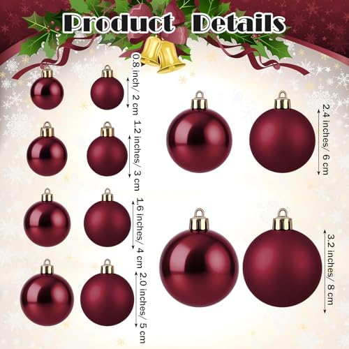 Sosation Large 29.5Ft Christmas Ornament Garland, Burgundy, Glossy Matte