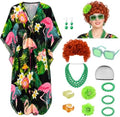 Halloween Women Landlady Costume Caftan Dress Curly Wig Jewelry & Sunglass