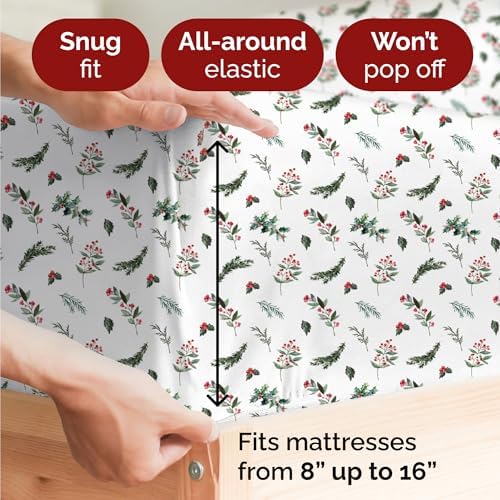 Christmas Sheet Set, Mistletoe, Holiday Xmas Bedding Set - King Size