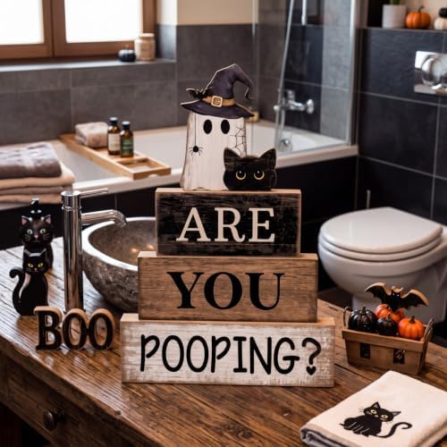 Moucuny 4 Pcs Halloween Bathroom Decor Sign Funny “are You Pooping? ” Decor