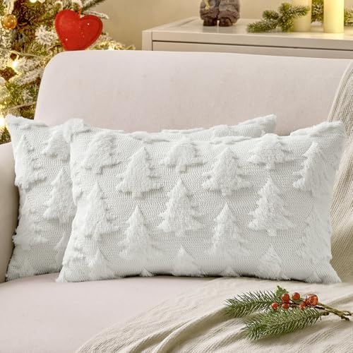 MIULEE Christmas Throw Pillow Covers Pure White Set of 2 12x20 Lumbar