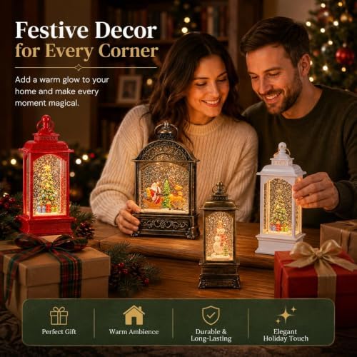 Christmas Snow Globe Lantern，Gift‑Box Santa Xmas Tree