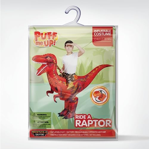 Spooktacular Creations Inflatable Dinosaur Costume Kids, Blow up Ride on Raptor Suit Boys Girls for Halloween Cosplay Party