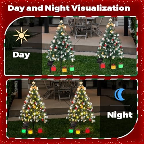 Mini Christmas Tree Solar Lights, Outdoor Decorations, 4 Pack
