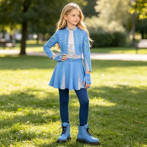 Girls Wonderland Costume Kids Cosplay Outfits Jumpsuit with Gloves Wig Set