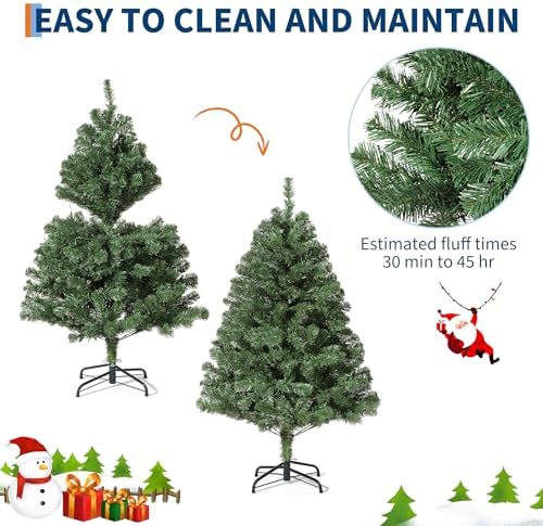 4.5FT Artificial Christmas Tree with 350 Branch Tips, Hinged Spruce Design & Metal Foldable Base, Easy Assembly Holiday Decoration for Home, Green