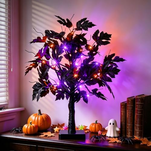 PEIDUO Halloween Tree Lights with Black Leaves Halloween Decorations