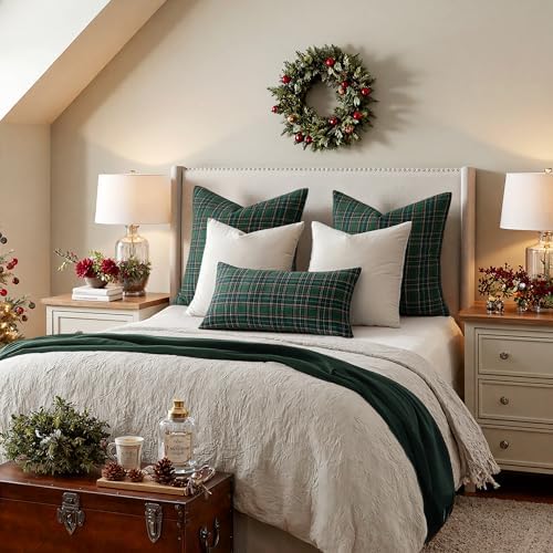 MIULEE Christmas Plaid Pillow Covers Scottish Tartan 20x20 Green