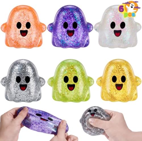 JOYIN 6 PCS Halloween Glitter Ghost Squishy Toys, Slow Rising Squishy Toys, Anxiety Relief Stress Balls, Sensory Toy for Kids Teens, Party Favors, Trick or Treating, Classroom Prize