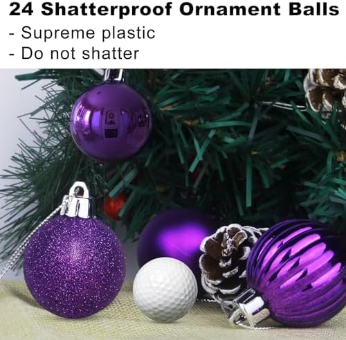 GameXcel 24Pcs Christmas Balls Ornaments for Xmas Tree - Shatterproof Christmas Tree Decorations Medium Hanging Ball Purple 2.5in x 24 Pack