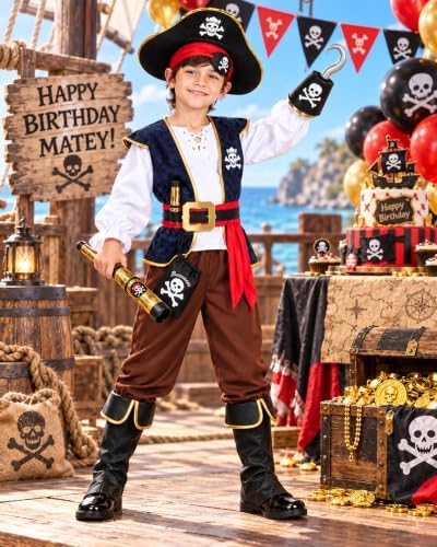 14pcs Pirate Costume for Boys and Girls with Accessories Halloween Costumes Gifts