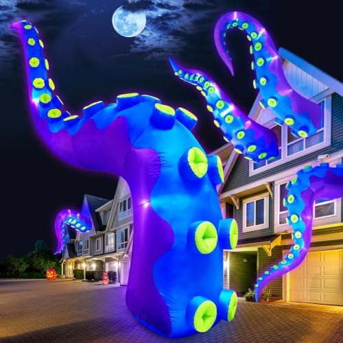 1PCS 16FT Giant Halloween Inflatables Octopus Tentacles, Huge Halloween Decorations Outdoor Build-in LED Lights Vivid Spooky Blow Up Yard Decoration Large Blowups Holiday Lawn Party Yard-Style A
