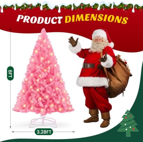 DUMOS 6 Ft Pre-lit Christmas Tree, Pink Artificial Xmas Tree