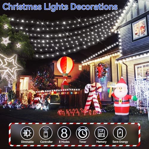 Hezbjiti 2Pack 1000 LED 403FT Christmas Lights Outdoor String Lights 8 Modes with Timer Memory Waterproof Fairy Lights Plug in for Classroom Bedroom Wedding Party Holiday Xmas Decorations(Cool White)