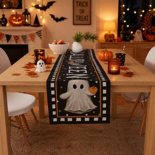 Halloween Decorations - Cute Ghost Pumpkin Halloween Table Runner