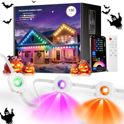 CDN Permanent Outdoor Lights for House, 150FT RGBICW Christmas Eave Lights