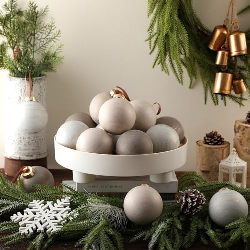 Yunlly 12 Pcs Neutral Christmas Ornament, Ivory Taupe Beige, 3.15''