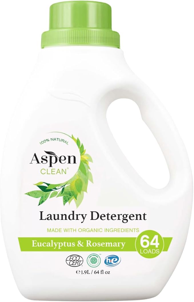 AspenClean | HE Liquid Laundry Detergent | Eucalyptus and Rosemary | Non - Toxic | 100% Natural | EWG Verified | Safe for Babies, Pets & Kids | 64 fl oz