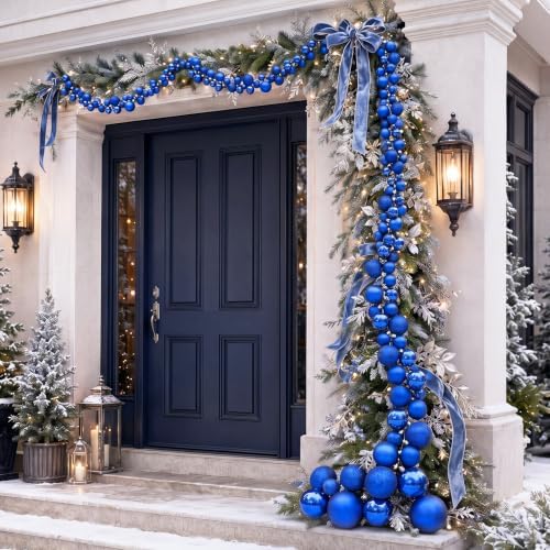 Sosation 29.5Ft Christmas Ball Ornament Garland, Blue, Glossy Matte Glitter