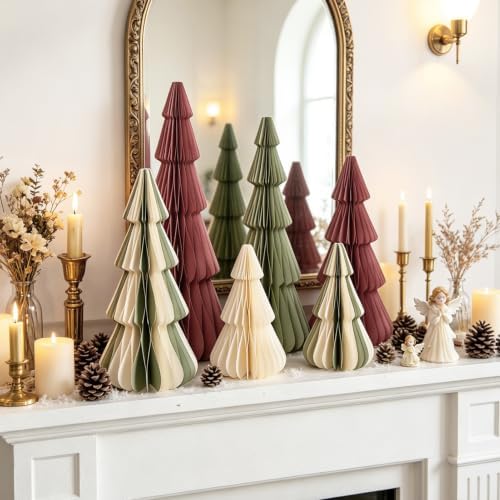 SUNBEAUTY Paper Christmas Tree, Neutral 3D Honeycomb Christmas Tree