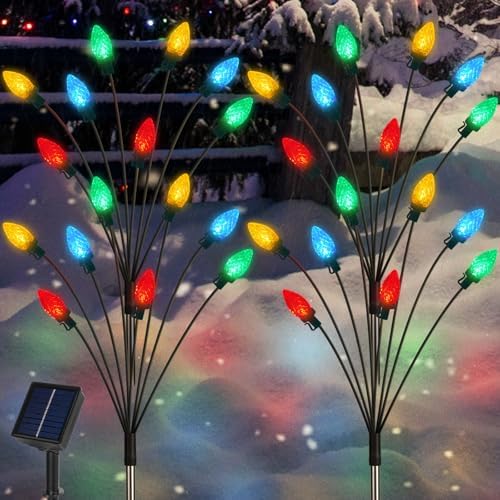 C7 Solar Christmas Decorations Outdoor, Vintage Solar Pathway Stake Lights