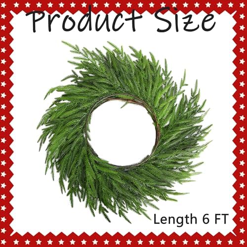 6 Ft Christmas Norfolk Pine Garland, Dense Realistic Pine Garland Ornament