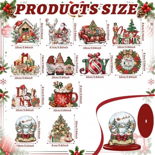 Leinuosen 12 Pcs Christmas Table Decoration Red Green Christmas Tiered Tray Decor Wooden Santa Claus Centerpieces Reindeer Snowman Wreath Farmhouse Xmas Decor for Home Kitchen Coffee Bar Shelf Indoor