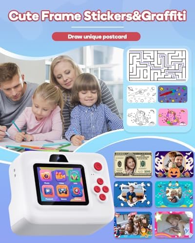Dylanto Instant Print Camera for Kids,2.4 Inch Screen Kids Instant Cameras, Christmas Birthday Gifts for Girls Age 3-12, Portable Toddler Toy for 3 4 5 6 7 8 9 10 Year Old Girls Boys White