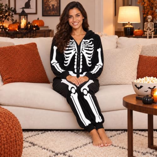 Just Love Women's Adult Onesie Skeleton Halloween Costume with Hood