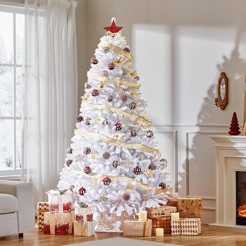 Yaheetech 7.5ft Pre-lit Christmas Tree with 550 Warm White Lights, White