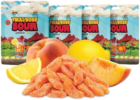Final Boss Sour Fruit Candy, Lemon Iced Tea Peaches, Level 3 (4 Pack)