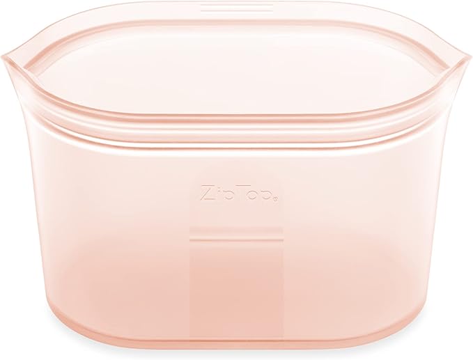Zip Top Reusable Food Storage Bags | Large Dish [Peach] | Silicone Meal Prep Container | Microwave, Dishwasher and Freezer Safe | Made in the USA