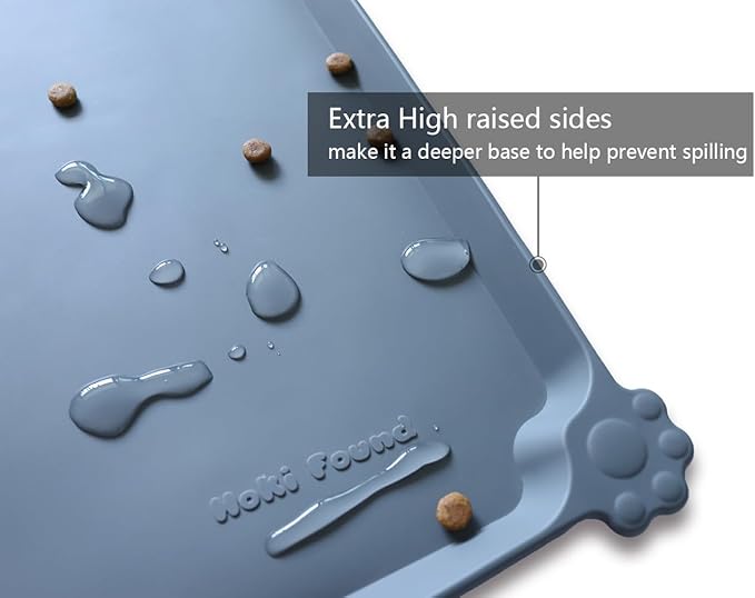 Hoki Found X-Large Silicone Non Slip Pet Dog Cat Bowl Mats - Waterproof Dog Cat Food Mats for Carpet - Gray